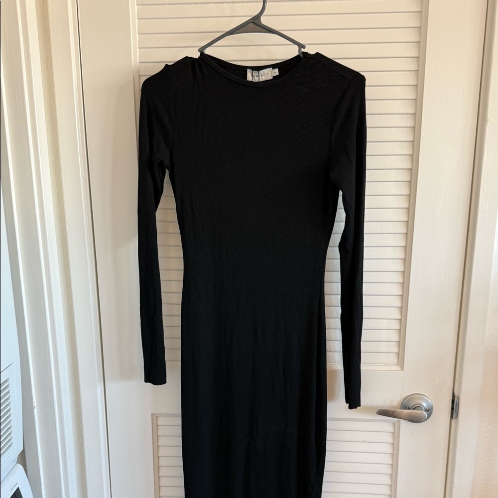 Bumpsuit - Black Soft Rib Maxi Long Sleeve Dress